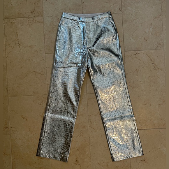 ROTATE Birger Christensen Croc Look Pants Silver - Picture 6 of 9